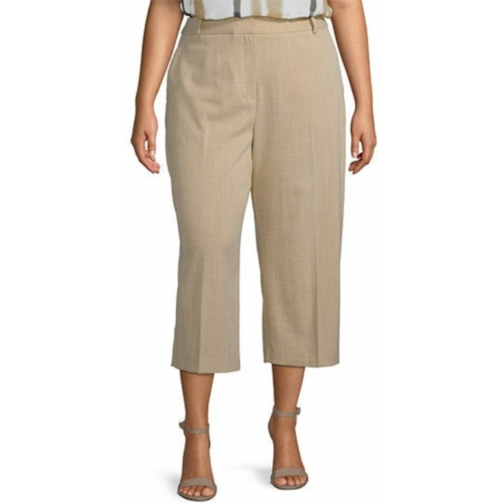 Worthington Woman Wide Leg‎ Crop Pants High Waist Beige Faux Linen Size 18W NWT